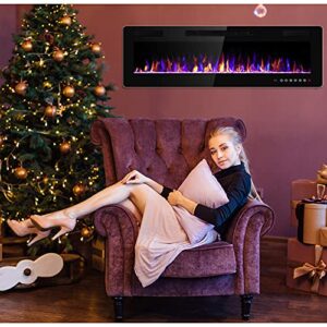 Electactic 36 inches Electric Fireplace Recessed and Wall Mounted Electric Fireplace, Fireplace Heater and Linear Fireplace, with Timer, Remote Control, Adjustable Flame Color, 750w/1500w, Black