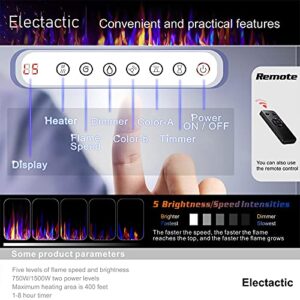 Electactic 36 inches Electric Fireplace Recessed and Wall Mounted Electric Fireplace, Fireplace Heater and Linear Fireplace, with Timer, Remote Control, Adjustable Flame Color, 750w/1500w, Black