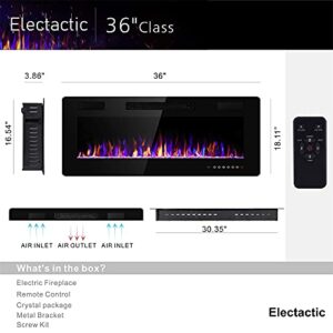 Electactic 36 inches Electric Fireplace Recessed and Wall Mounted Electric Fireplace, Fireplace Heater and Linear Fireplace, with Timer, Remote Control, Adjustable Flame Color, 750w/1500w, Black