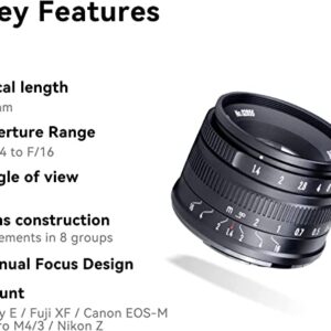 7artisans 35mm F1.4 Mark II APS-C Manual Focus Fixed Lens Large Aperture Compatible with Olympus and Panasonic MFT M4/3 Mount Cameras