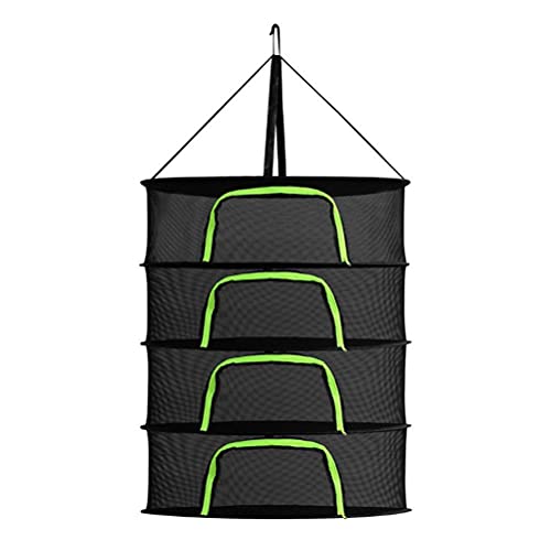 Gefemini Drying Net for Herbs 2/4/6/8-Layer Herb Drying Rack Hanging Foldable Mesh Drying Rack with Hooks Zipper Design for Herbs（Black，4floors）