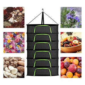 Gefemini Drying Net for Herbs 2/4/6/8-Layer Herb Drying Rack Hanging Foldable Mesh Drying Rack with Hooks Zipper Design for Herbs（Black，4floors）