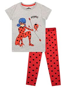 miraculous girls' ladybug top and leggings set 2 piece superhero outfit for kids grey size 6