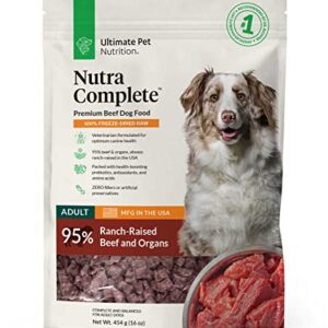 ULTIMATE PET NUTRITION Nutra Complete, 100% Freeze Dried Veterinarian Formulated Raw Dog Food with Antioxidants Prebiotics and Amino Acids, (Beef, 16 Ounce)