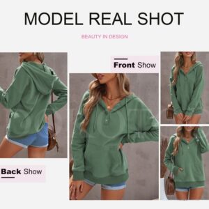 Dokotoo Women's Fashion Hoodies & Sweatshirts Drawstring Long Sleeve Front Button Collar Hooded Pullover with Pockets Winter Sweatshirts for Women Plus Size Casual Ladies Fall Shirt Tops XXL Green