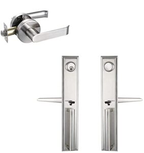 newbang single cylinder handleset front door lock & satin nickel door handle lever modern contemporary handleset with lever lockset (double handleset, 1 handleset + 1 pack door lever, satin nickel)