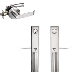 NEWBANG Single Cylinder Handleset Front Door Lock & Satin Nickel Door Handle Lever Modern Contemporary Handleset with Lever Lockset (Double Handleset, 1 Handleset + 1 Pack Door Lever, Satin Nickel)