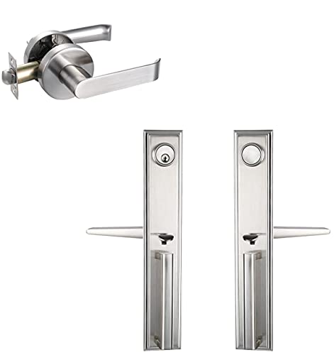 NEWBANG Single Cylinder Handleset Front Door Lock & Satin Nickel Door Handle Lever Modern Contemporary Handleset with Lever Lockset (Double Handleset, 1 Handleset + 1 Pack Door Lever, Satin Nickel)