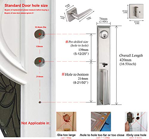 NEWBANG Single Cylinder Handleset Front Door Lock & Satin Nickel Door Handle Lever Modern Contemporary Handleset with Lever Lockset (Double Handleset, 1 Handleset + 1 Pack Door Lever, Satin Nickel)