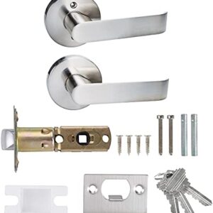 NEWBANG Single Cylinder Handleset Front Door Lock & Satin Nickel Door Handle Lever Modern Contemporary Handleset with Lever Lockset (Double Handleset, 1 Handleset + 1 Pack Door Lever, Satin Nickel)