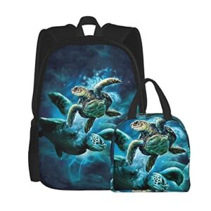 icomon sea turtle patterned backpack and lunch box set for boys and girls school two-piece picnic travel set