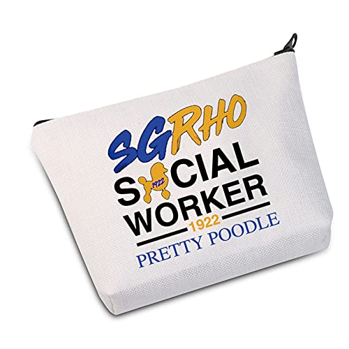 JXGZSO SGRHO Social Worker 1922 Pretty Poodle Cosmetic Bag SGRHO Sorority Sister Makeup Bag (SGRHO Social Worker White Bag)