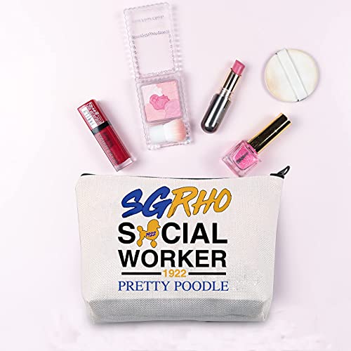 JXGZSO SGRHO Social Worker 1922 Pretty Poodle Cosmetic Bag SGRHO Sorority Sister Makeup Bag (SGRHO Social Worker White Bag)