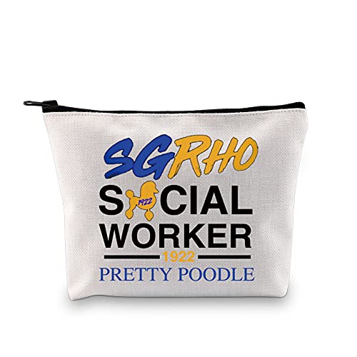 JXGZSO SGRHO Social Worker 1922 Pretty Poodle Cosmetic Bag SGRHO Sorority Sister Makeup Bag (SGRHO Social Worker White Bag)