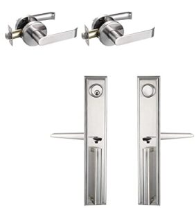 newbang satin nickel door handle, 2 pack lever front lock set2011-sn-set and htl02-sn-ps handleset with lockset (double handleset, 1 + lever, nickel)