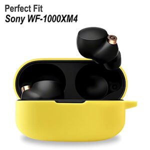 Geiomoo Silicone Carrying Case Compatible with Sony WF-1000XM4, Portable Scratch Shock Resistant Cover with Carabiner (Yellow)