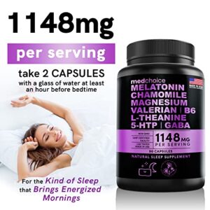 10-in-1 Melatonin Capsules - 6mg Melatonin Natural Sleep Aid with L Theanine, 5 HTP, GABA, Valerian Root, Chamomile, Vitamin B6, Magnesium for Sleep Support - Sleep Supplement (Pack of 1)