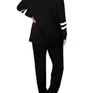 Aloodor Womens Loungewear Set Fall Tracksuit Elasticized Waistband Pants Workout Sets Black L