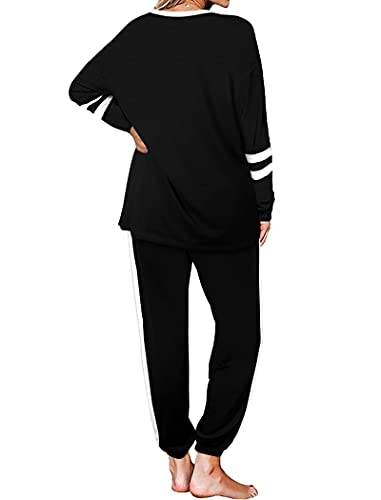 Aloodor Womens Loungewear Set Fall Tracksuit Elasticized Waistband Pants Workout Sets Black L