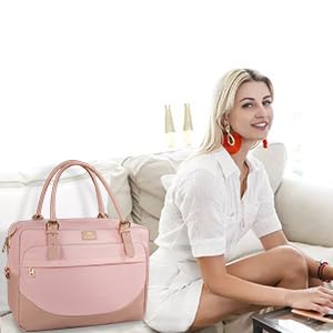 Laptop Bag for Women, 15.6 inch Computer Briefcase Sleeve Case, Large Water-resistant Cute Messenger Work Tote Bible Bag with Crossbody Shoulder Strap Gift for Office Travel Business College, Pink