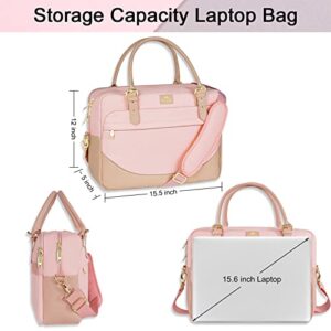 Laptop Bag for Women, 15.6 inch Computer Briefcase Sleeve Case, Large Water-resistant Cute Messenger Work Tote Bible Bag with Crossbody Shoulder Strap Gift for Office Travel Business College, Pink