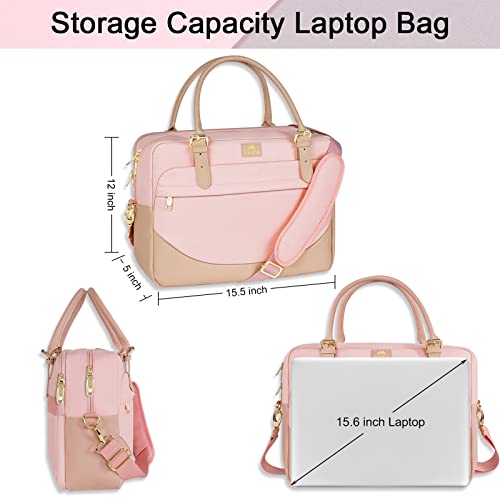 Laptop Bag for Women, 15.6 inch Computer Briefcase Sleeve Case, Large Water-resistant Cute Messenger Work Tote Bible Bag with Crossbody Shoulder Strap Gift for Office Travel Business College, Pink