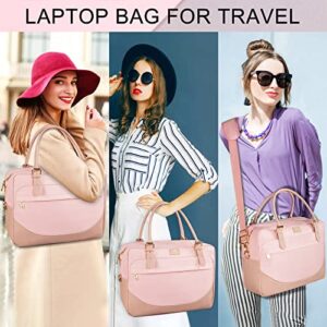 Laptop Bag for Women, 15.6 inch Computer Briefcase Sleeve Case, Large Water-resistant Cute Messenger Work Tote Bible Bag with Crossbody Shoulder Strap Gift for Office Travel Business College, Pink