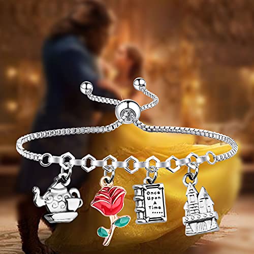 MYOSPARK Beauty And The Bracelet Belle Rose Inspired Gift Rose Flower Bracelet Princess Bracelet Movie Fans Gift (Beauty Rose Slide BR)