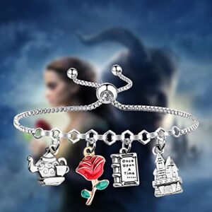 MYOSPARK Beauty And The Bracelet Belle Rose Inspired Gift Rose Flower Bracelet Princess Bracelet Movie Fans Gift (Beauty Rose Slide BR)