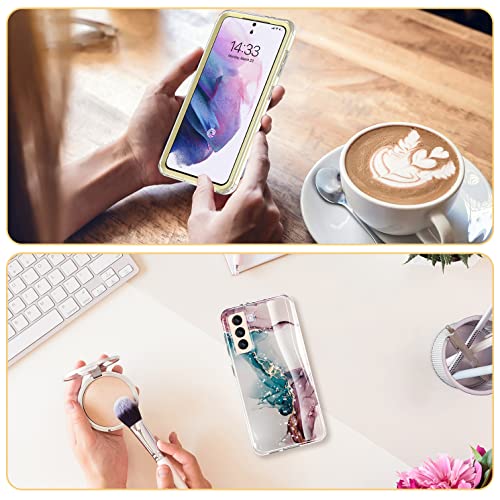 ESDOT for Samsung Galaxy S21 Case,Military Grade Passing 21ft Drop Test,Rugged Cover with Fashionable Designs for Women Girls,Shockproof Protective Phone Case for Galaxy S21 6.2" Turquoise Pink Marble