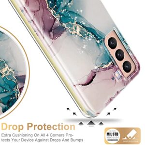 ESDOT for Samsung Galaxy S21 Case,Military Grade Passing 21ft Drop Test,Rugged Cover with Fashionable Designs for Women Girls,Shockproof Protective Phone Case for Galaxy S21 6.2" Turquoise Pink Marble