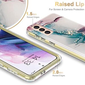 ESDOT for Samsung Galaxy S21 Case,Military Grade Passing 21ft Drop Test,Rugged Cover with Fashionable Designs for Women Girls,Shockproof Protective Phone Case for Galaxy S21 6.2" Turquoise Pink Marble