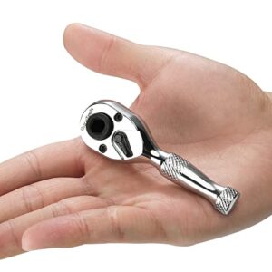 DURATECH 1/4-Inch Stubby Ratchet Wrench, Socket&Bit Driver, 72-Tooth, Chrome Alloy Made, Chrome Plated Finish