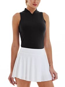 lastfor1 women's golf polo sleeveless shirt zip-up upf 50+ uv protection athletic tops slim fit quick dry lightweight black xl