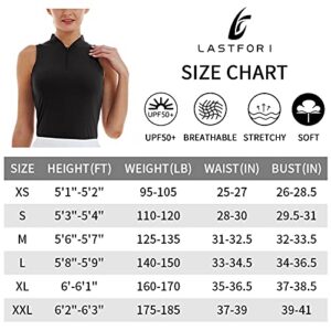 LastFor1 Women's Golf Polo Sleeveless Shirt Zip-Up UPF 50+ UV Protection Athletic Tops Slim Fit Quick Dry Lightweight Black XL