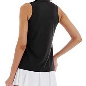 LastFor1 Women's Golf Polo Sleeveless Shirt Zip-Up UPF 50+ UV Protection Athletic Tops Slim Fit Quick Dry Lightweight Black XL