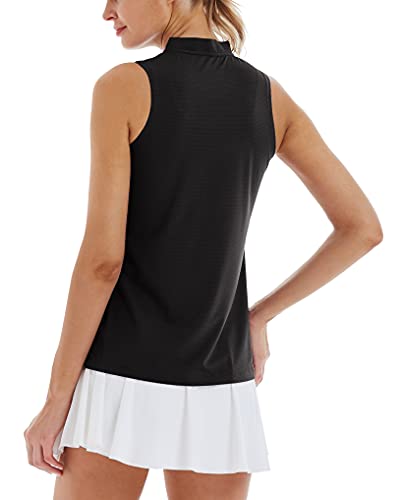 LastFor1 Women's Golf Polo Sleeveless Shirt Zip-Up UPF 50+ UV Protection Athletic Tops Slim Fit Quick Dry Lightweight Black XL