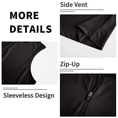 LastFor1 Women's Golf Polo Sleeveless Shirt Zip-Up UPF 50+ UV Protection Athletic Tops Slim Fit Quick Dry Lightweight Black XL