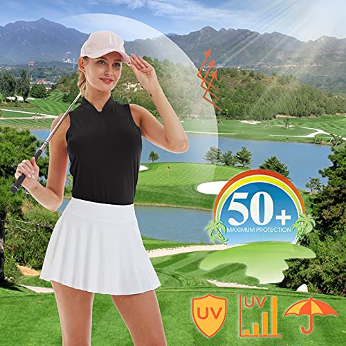 LastFor1 Women's Golf Polo Sleeveless Shirt Zip-Up UPF 50+ UV Protection Athletic Tops Slim Fit Quick Dry Lightweight Black XL