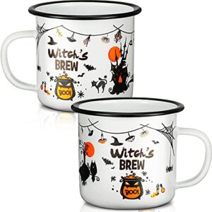 2 pieces halloween enamel campfire mug halloween enamel mug coffee cup witch's brew halloween gothic cup handfinished enamelware espresso cups for mountain nature outdoor hiking (12 oz) (cute style)