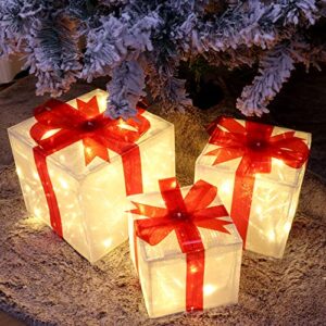 atdawn 60 led lighted gift boxes christmas decorations, transparent lighted present boxes, christmas home gift box decorations, warm white