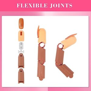 Nail Practice Finger for Acrylic Nails, 3PCS Adjustable Fake Mannequin Fingers with 1PC Acrylic Finger Base and 100PCS Brown Nail Tips, Movable Flexible Training Fake Finger Nail to Practice Nail Art