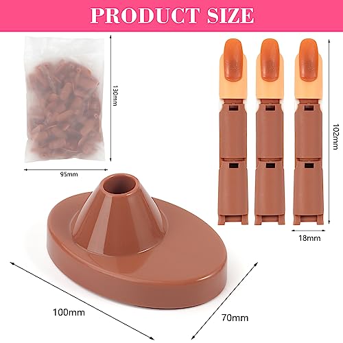 Nail Practice Finger for Acrylic Nails, 3PCS Adjustable Fake Mannequin Fingers with 1PC Acrylic Finger Base and 100PCS Brown Nail Tips, Movable Flexible Training Fake Finger Nail to Practice Nail Art