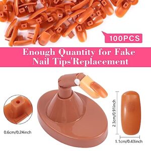 Nail Practice Finger for Acrylic Nails, 3PCS Adjustable Fake Mannequin Fingers with 1PC Acrylic Finger Base and 100PCS Brown Nail Tips, Movable Flexible Training Fake Finger Nail to Practice Nail Art