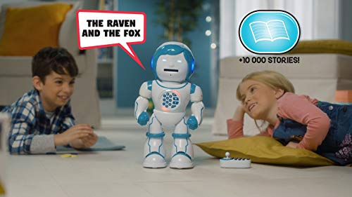 LEXIBOOK Powerman Kid - Educational and Bilingual English/Spanish Robot - Walking Talking Dancing Singing Toy - STEM Programmable Telling Creating Stories - Quizzes Shooting Discs for Kids - ROB90US