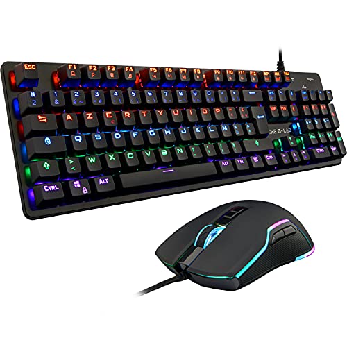 G-LAB Combo Carbon Pack Wired Keyboard and Mouse Gamer RGB Pack – Backlit Mechanical LED Gaming Keyboard, Blue Switches, QWERTY, Anti-Ghosting + Gaming Mouse with RGB - 6 Buttons 7200 DPI PC/PS5