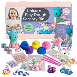 unicorn play dough sensory bin