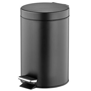mdesign small modern 3-liter / .7 gallon round metal lidded step trash can, compact garbage bin with removable liner bucket and handle for bathroom, kitchen, craft room, office, garage - black