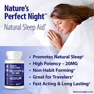 Nature's Perfect Night | Melatonin 20mg | 180 Quick Dissolve Tablets | Natural Mixed Berry Flavor |High Potency | Sugar Free | Vegan | Gluten Free | Value Size