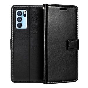 shantime oppo reno 6 pro 5g wallet case, premium pu leather magnetic flip case cover with card holder and kickstand for oppo reno 6 pro 5g black